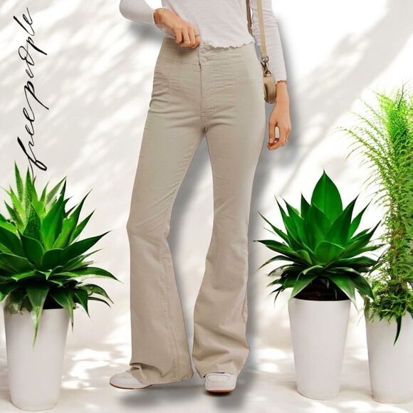 Free People Jayde Seamed Corduroy Flare Pants Jeans in the Size 32 in Grey - Picture 2 of 6